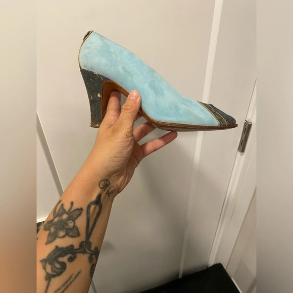 Maison Mayle suede printed blue pumps with turquoise details size 39 - Picture 5 of 9